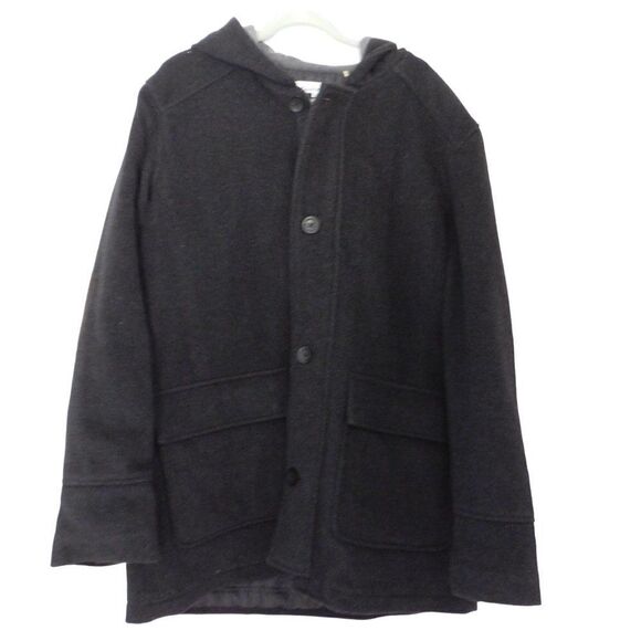 Kenneth Cole Black Coat Wool Blend Zip Button Hooded Quilted Lining Size XL - Picture 9 of 9